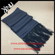 Silk Printed Black Ground White Dots Neck Tube Long Fringes Chinese Silk Scarf